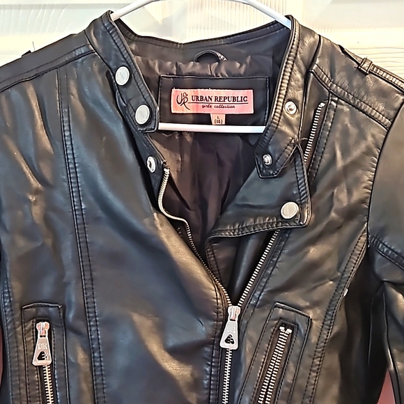 Urban Republic Girl's Faux Leather Moto Jacket with Ruffled Bottom, Black - Picture 3 of 4